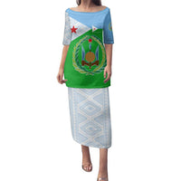 Djibouti Cultural Family Matching Puletasi and Hawaiian Shirt National Emblem, Tribal Motifs and Red Star Symbol of Unity