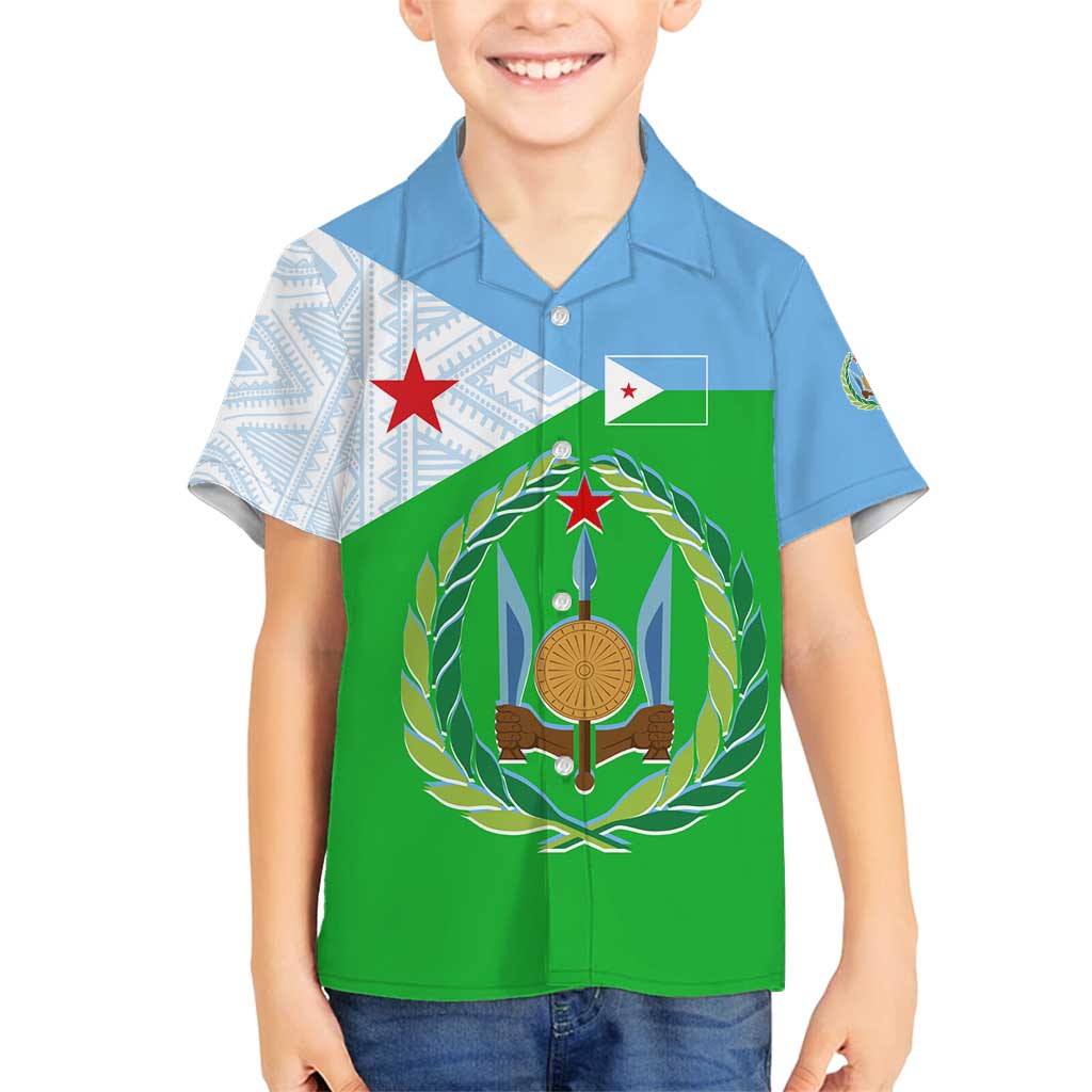 Djibouti Cultural Family Matching Puletasi and Hawaiian Shirt National Emblem, Tribal Motifs and Red Star Symbol of Unity