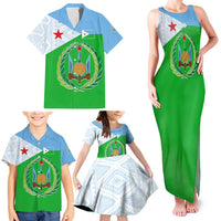 Djibouti Cultural Family Matching Tank Maxi Dress and Hawaiian Shirt National Emblem, Tribal Motifs and Red Star Symbol of Unity