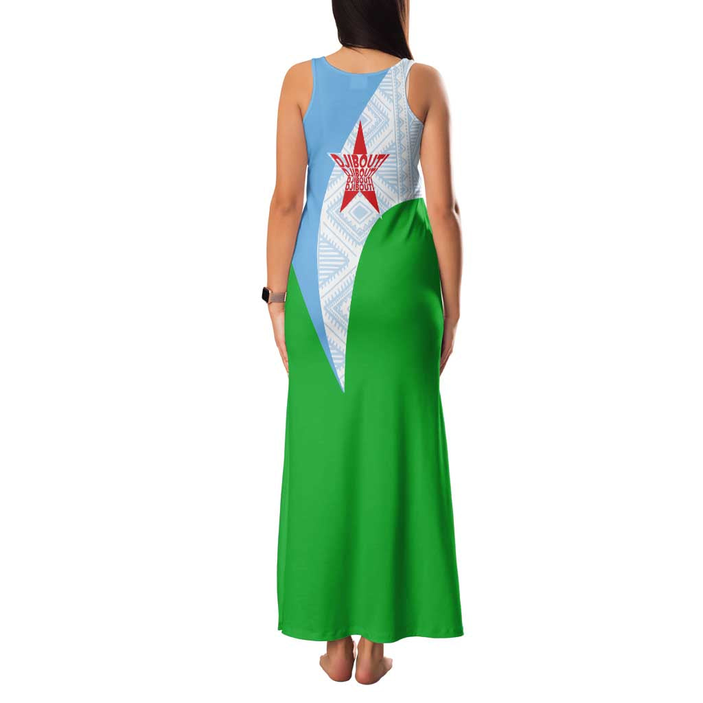 Djibouti Cultural Family Matching Tank Maxi Dress and Hawaiian Shirt National Emblem, Tribal Motifs and Red Star Symbol of Unity