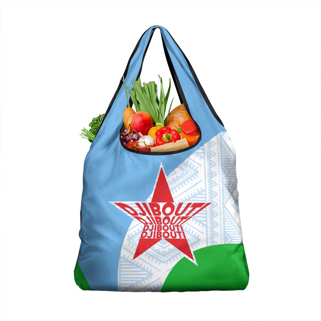 Djibouti Cultural Grocery Bag National Emblem, Tribal Motifs and Red Star Symbol of Unity