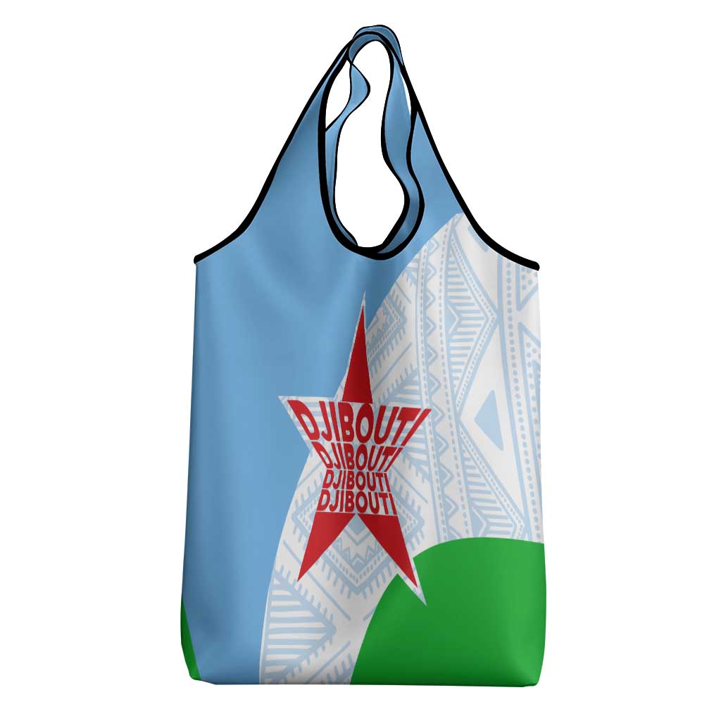 Djibouti Cultural Grocery Bag National Emblem, Tribal Motifs and Red Star Symbol of Unity