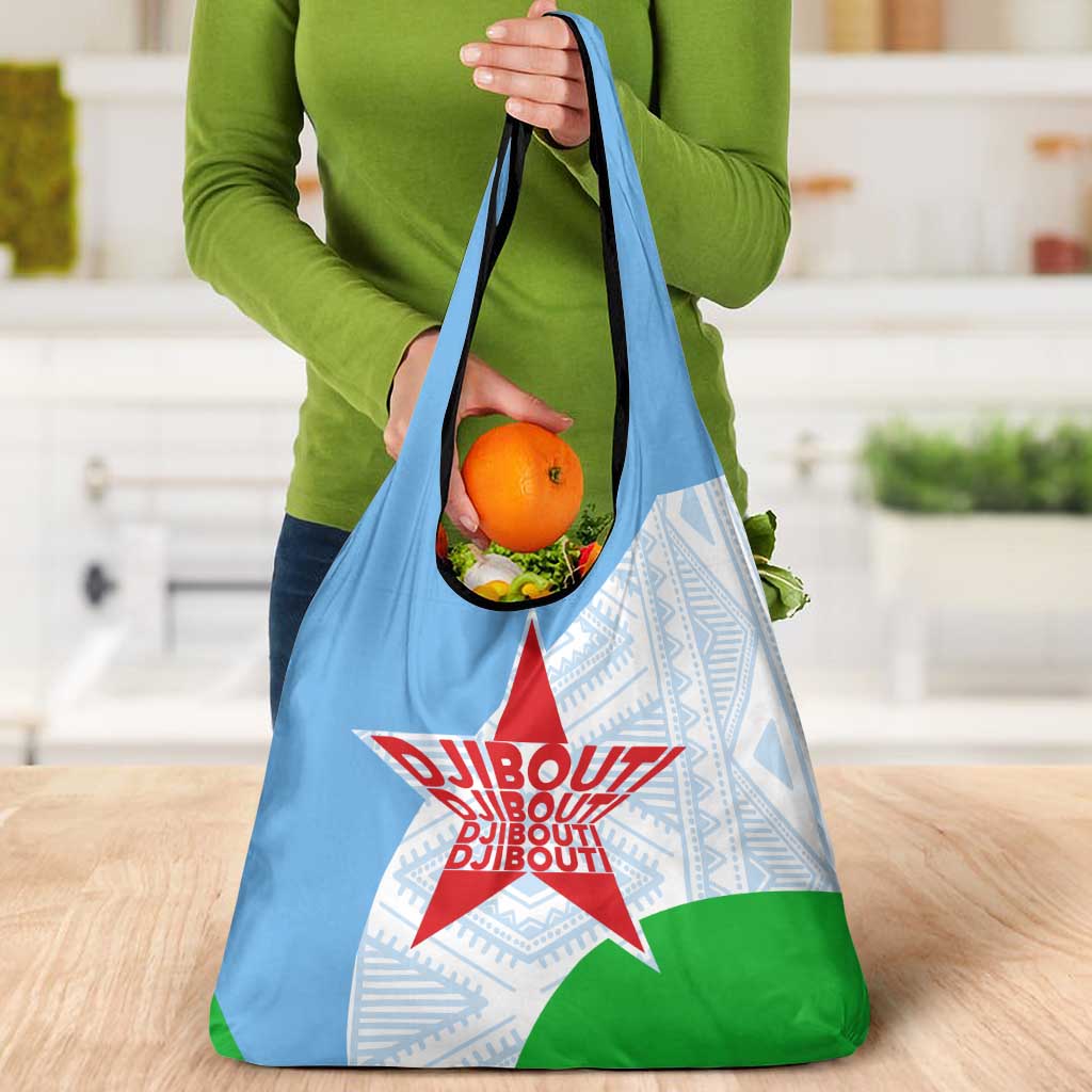 Djibouti Cultural Grocery Bag National Emblem, Tribal Motifs and Red Star Symbol of Unity