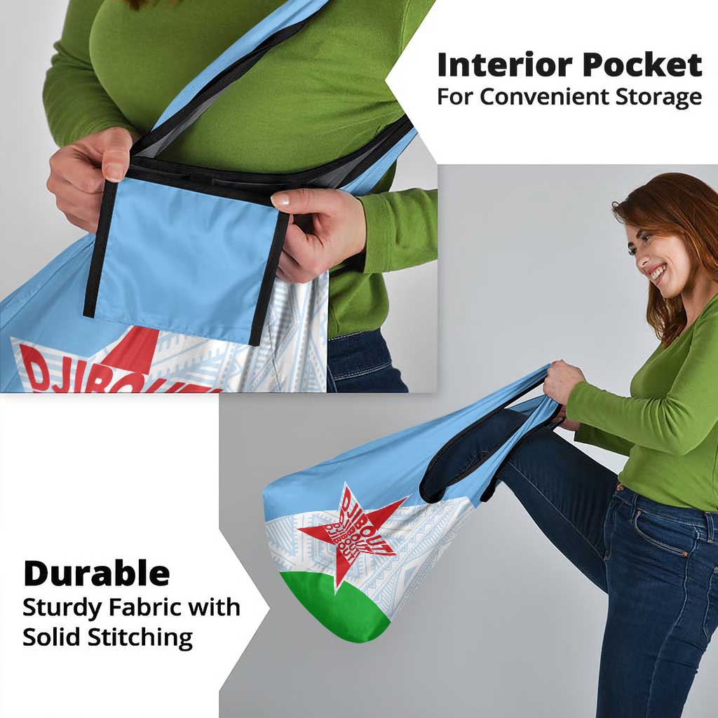 Djibouti Cultural Grocery Bag National Emblem, Tribal Motifs and Red Star Symbol of Unity