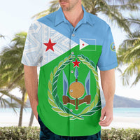 Djibouti Cultural Hawaiian Shirt National Emblem, Tribal Motifs and Red Star Symbol of Unity