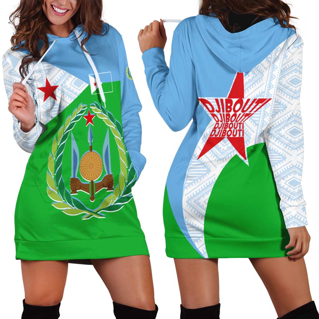 Djibouti Cultural Hoodie Dress National Emblem, Tribal Motifs and Red Star Symbol of Unity