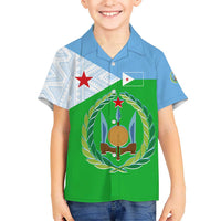 Djibouti Cultural Kid Hawaiian Shirt National Emblem, Tribal Motifs and Red Star Symbol of Unity