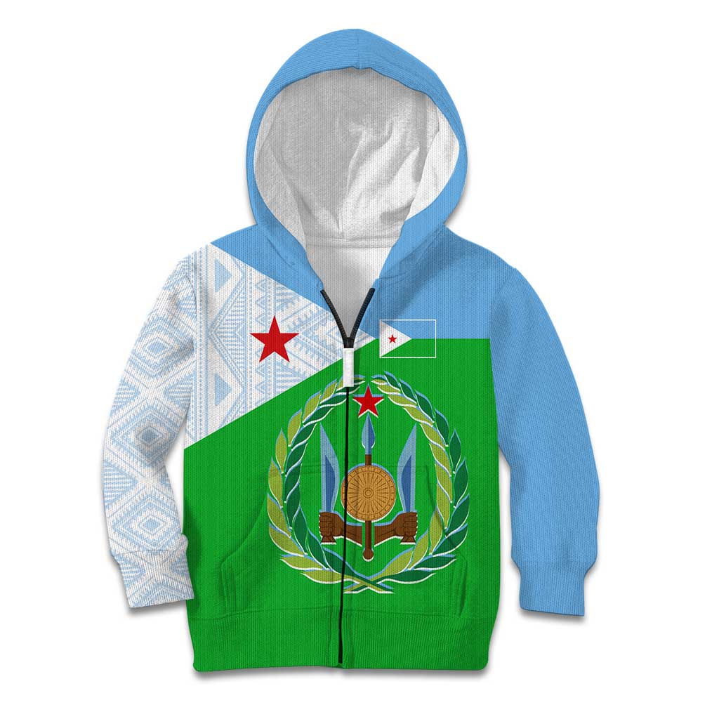 Djibouti Cultural Kid Hoodie National Emblem, Tribal Motifs and Red Star Symbol of Unity