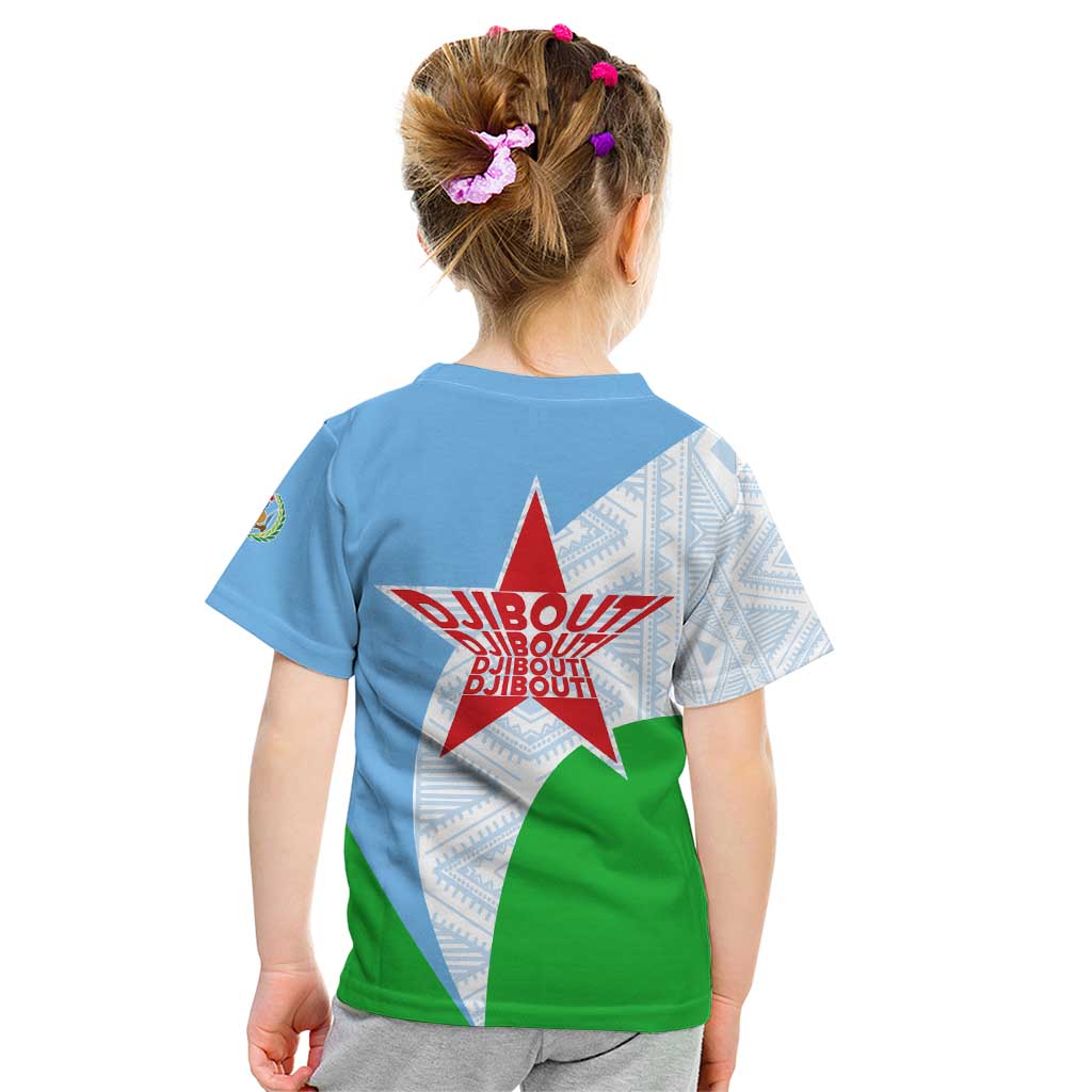 Djibouti Cultural Kid T Shirt National Emblem, Tribal Motifs and Red Star Symbol of Unity