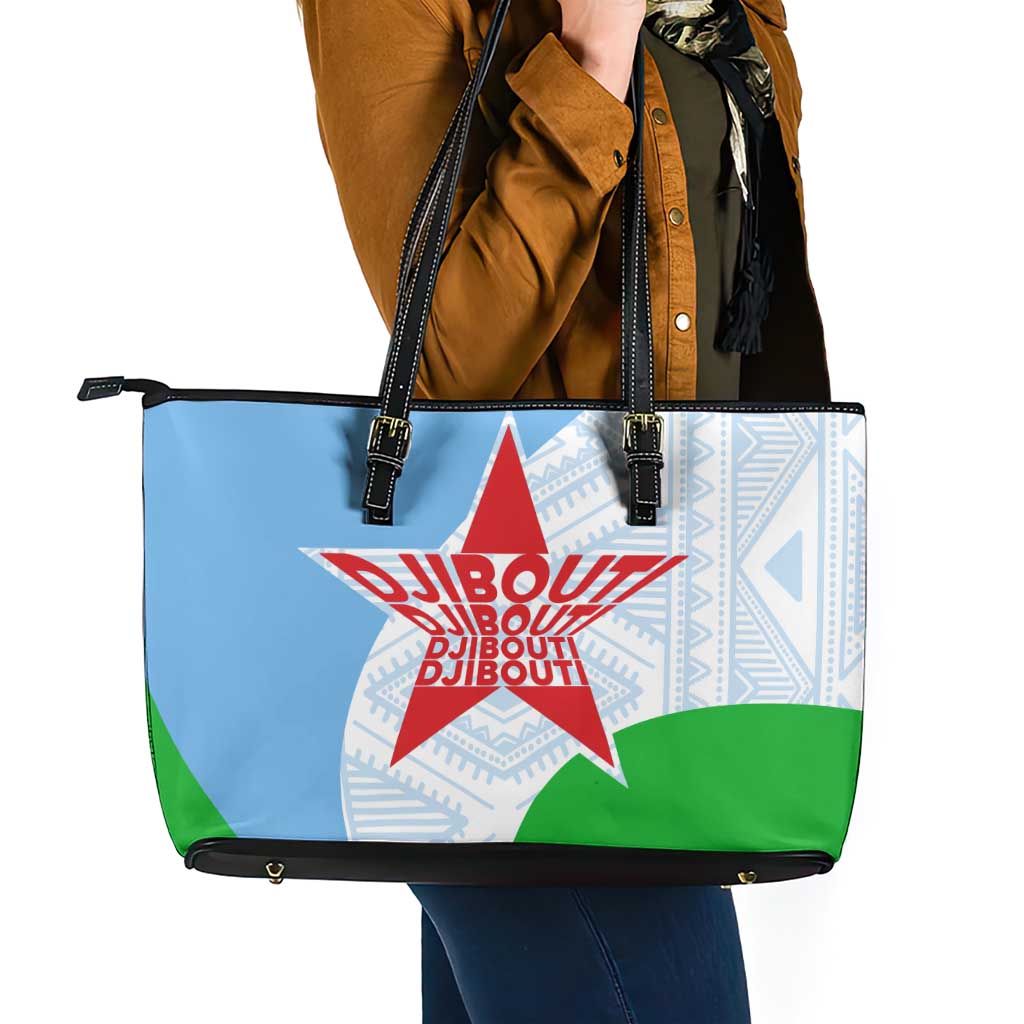 Djibouti Cultural Leather Tote Bag National Emblem, Tribal Motifs and Red Star Symbol of Unity