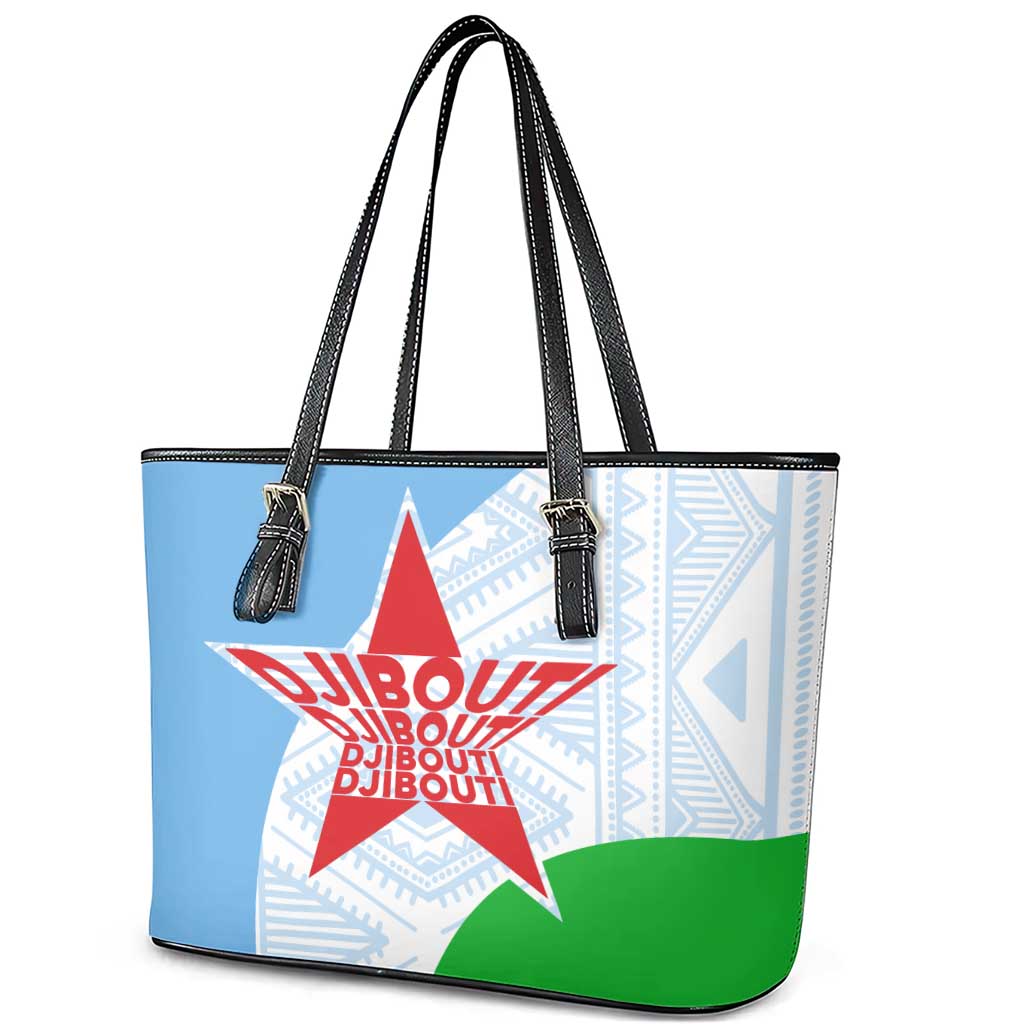 Djibouti Cultural Leather Tote Bag National Emblem, Tribal Motifs and Red Star Symbol of Unity