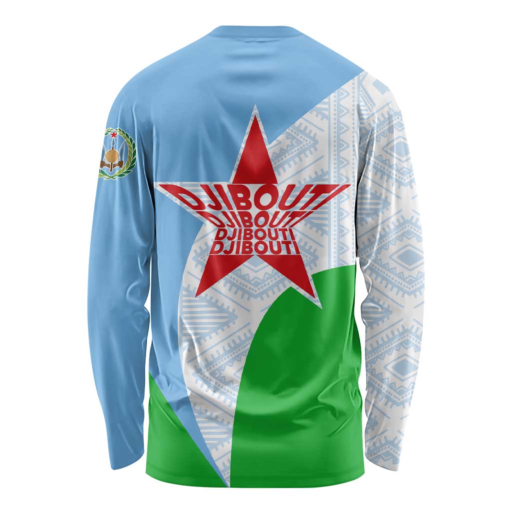 Djibouti Cultural Long Sleeve Shirt National Emblem, Tribal Motifs and Red Star Symbol of Unity