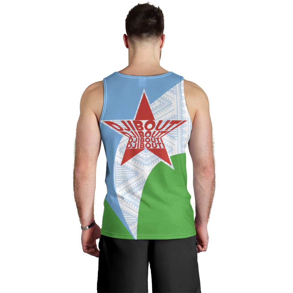 Djibouti Cultural Men Tank Top National Emblem, Tribal Motifs and Red Star Symbol of Unity
