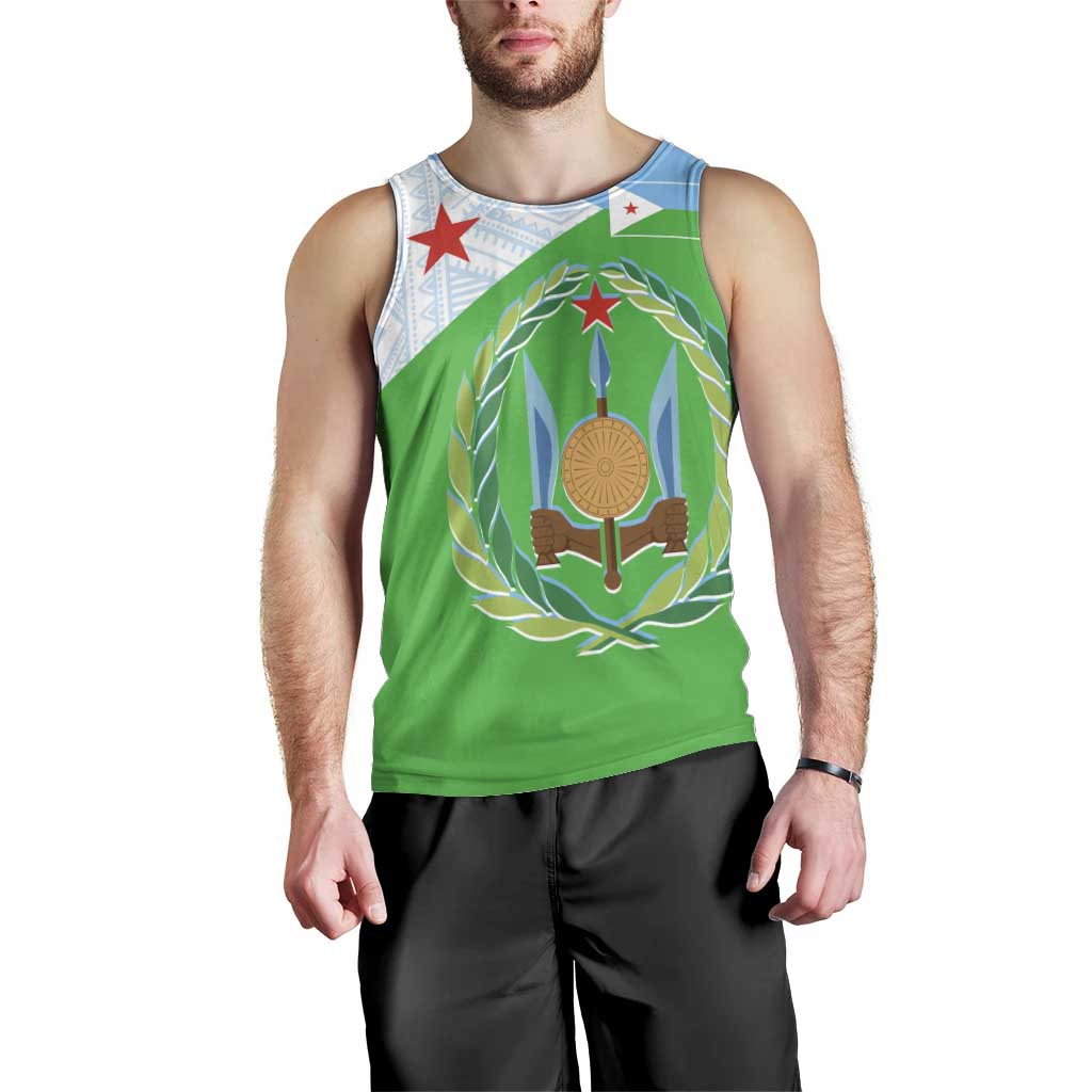 Djibouti Cultural Men Tank Top National Emblem, Tribal Motifs and Red Star Symbol of Unity