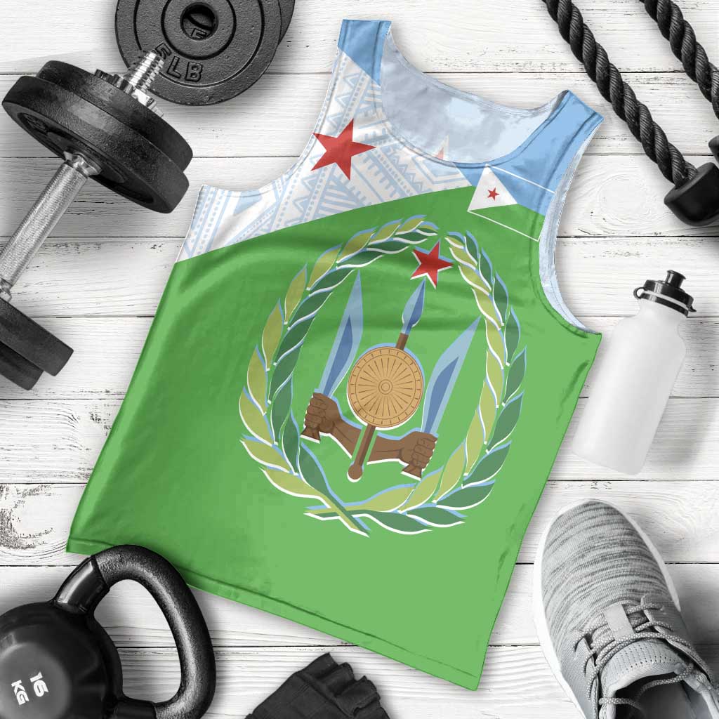 Djibouti Cultural Men Tank Top National Emblem, Tribal Motifs and Red Star Symbol of Unity