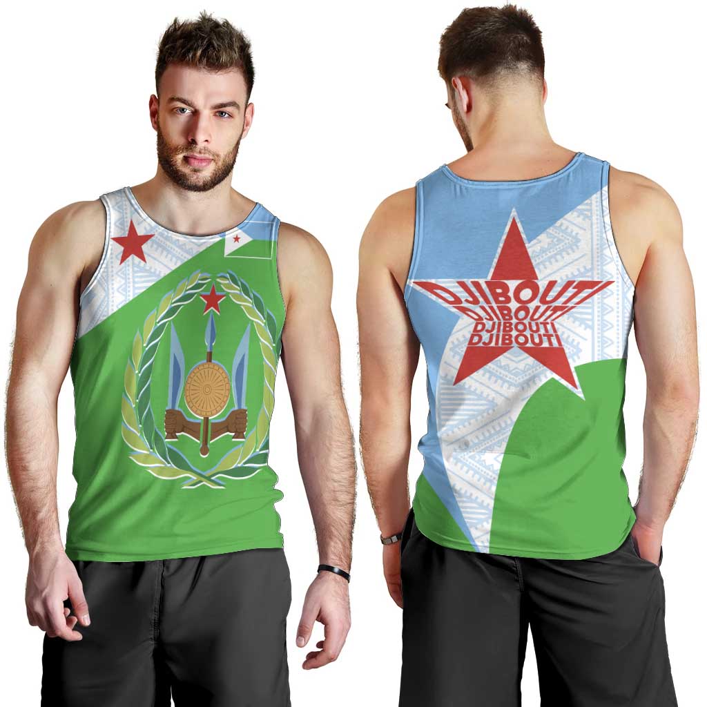 Djibouti Cultural Men Tank Top National Emblem, Tribal Motifs and Red Star Symbol of Unity