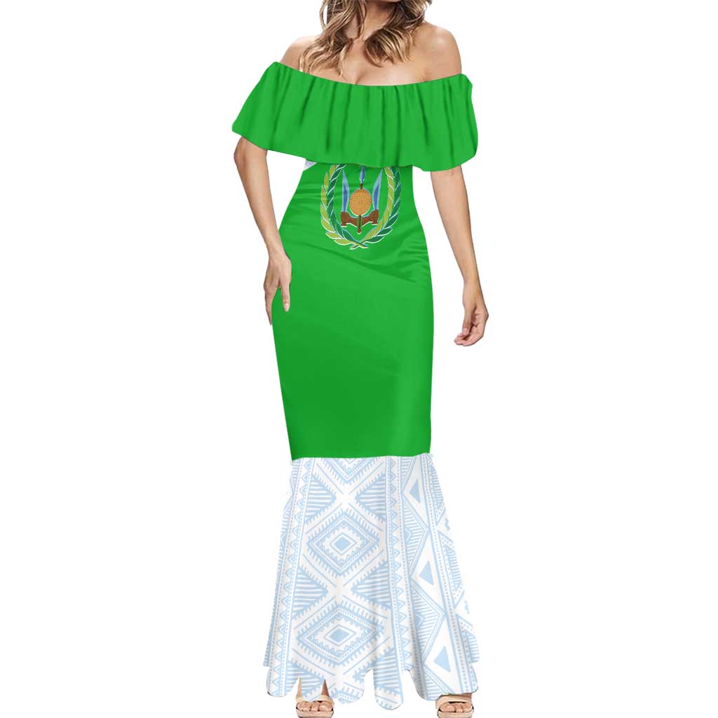 Djibouti Cultural Mermaid Dress National Emblem, Tribal Motifs and Red Star Symbol of Unity