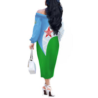 Djibouti Cultural Off The Shoulder Long Sleeve Dress National Emblem, Tribal Motifs and Red Star Symbol of Unity