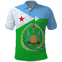 Djibouti Cultural Polo Shirt National Emblem, Tribal Motifs and Red Star Symbol of Unity