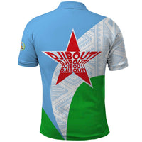 Djibouti Cultural Polo Shirt National Emblem, Tribal Motifs and Red Star Symbol of Unity