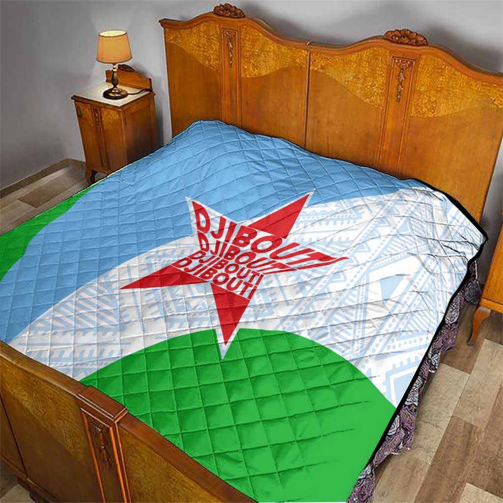 Djibouti Cultural Quilt National Emblem, Tribal Motifs and Red Star Symbol of Unity