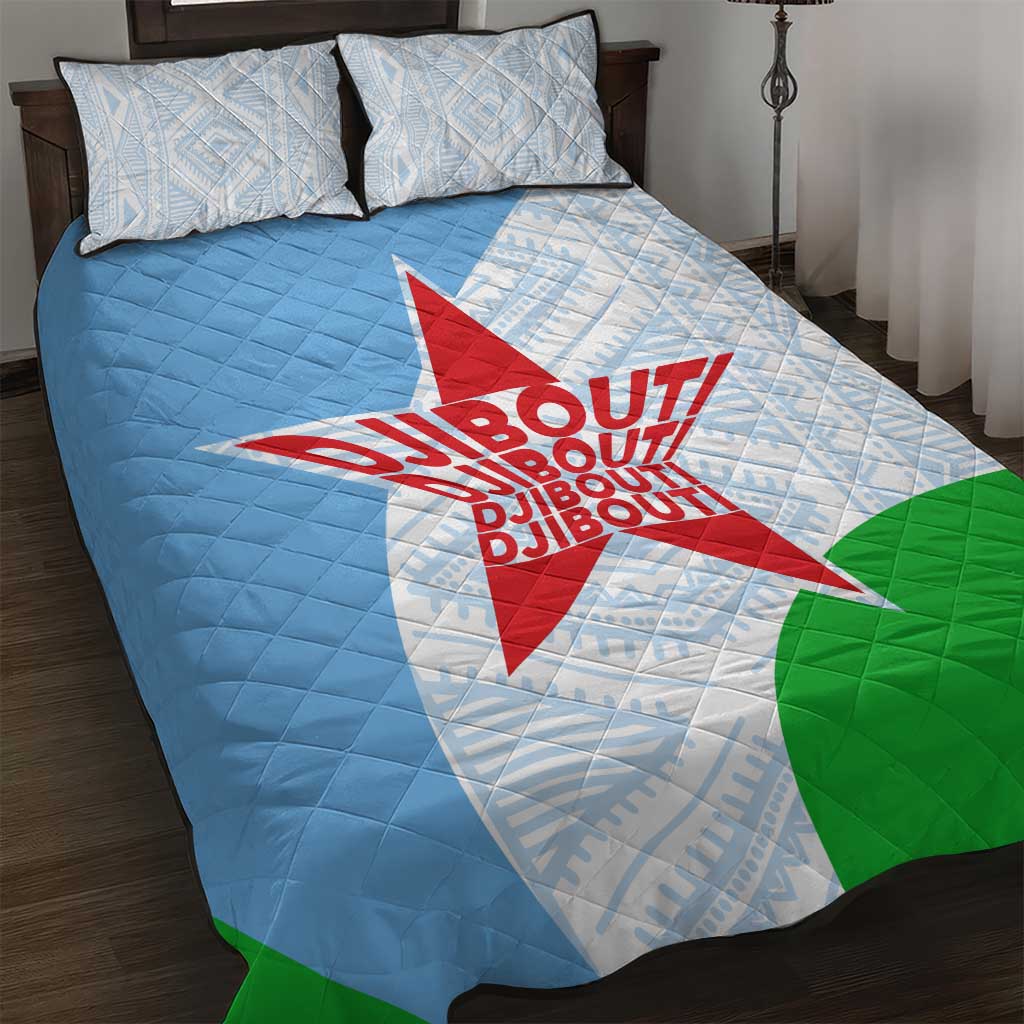 Djibouti Cultural Quilt Bed Set National Emblem, Tribal Motifs and Red Star Symbol of Unity
