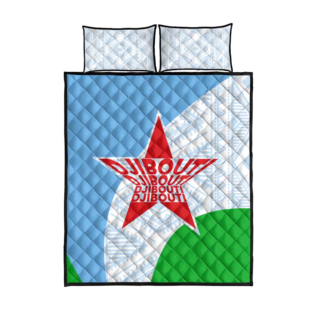 Djibouti Cultural Quilt Bed Set National Emblem, Tribal Motifs and Red Star Symbol of Unity