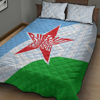 Djibouti Cultural Quilt Bed Set National Emblem, Tribal Motifs and Red Star Symbol of Unity