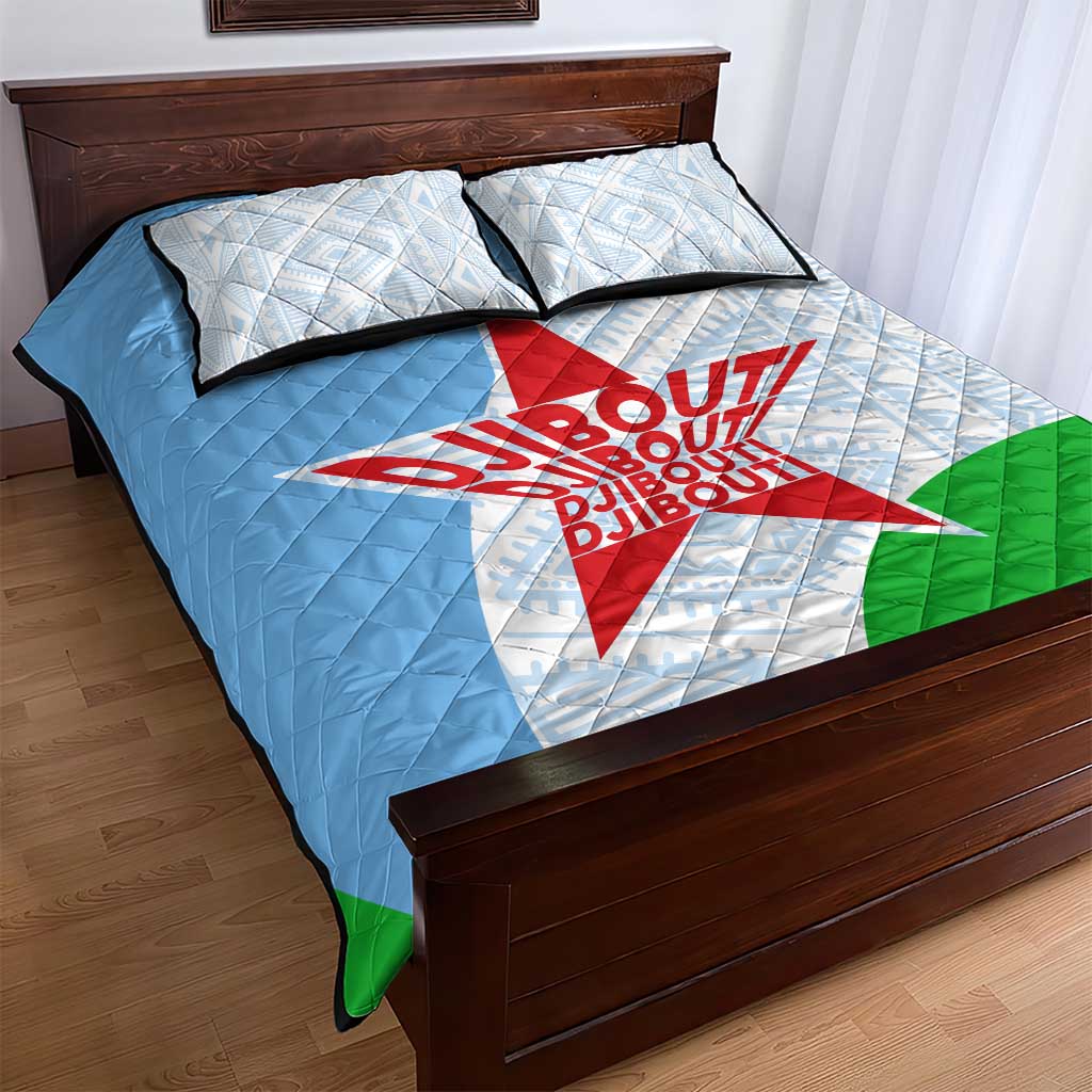 Djibouti Cultural Quilt Bed Set National Emblem, Tribal Motifs and Red Star Symbol of Unity