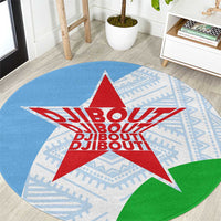 Djibouti Cultural Round Carpet National Emblem, Tribal Motifs and Red Star Symbol of Unity