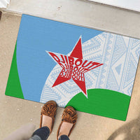 Djibouti Cultural Rubber Doormat National Emblem, Tribal Motifs and Red Star Symbol of Unity