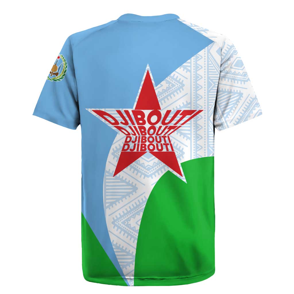 Djibouti Cultural Rugby Jersey National Emblem, Tribal Motifs and Red Star Symbol of Unity
