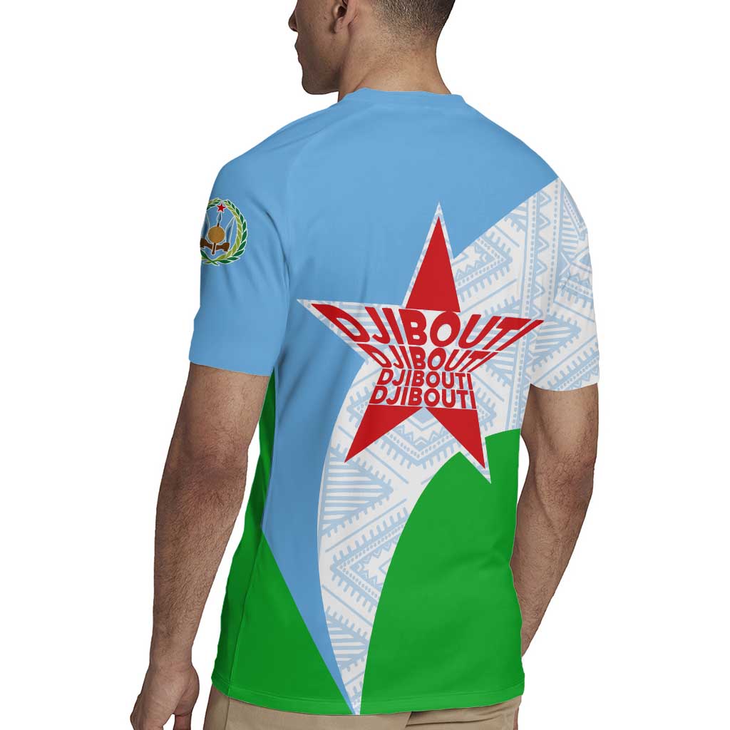 Djibouti Cultural Rugby Jersey National Emblem, Tribal Motifs and Red Star Symbol of Unity