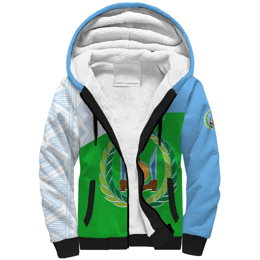 Djibouti Cultural Sherpa Hoodie National Emblem, Tribal Motifs and Red Star Symbol of Unity