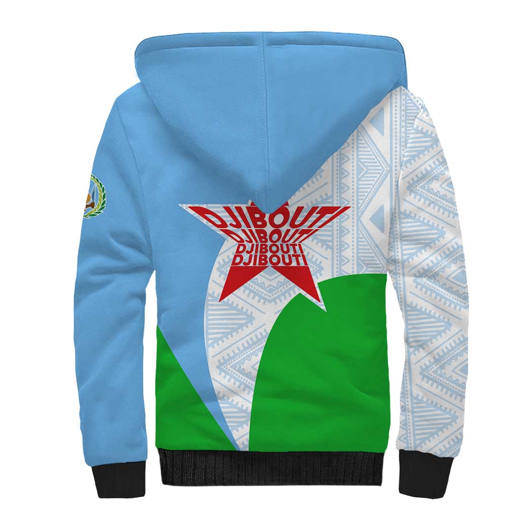 Djibouti Cultural Sherpa Hoodie National Emblem, Tribal Motifs and Red Star Symbol of Unity
