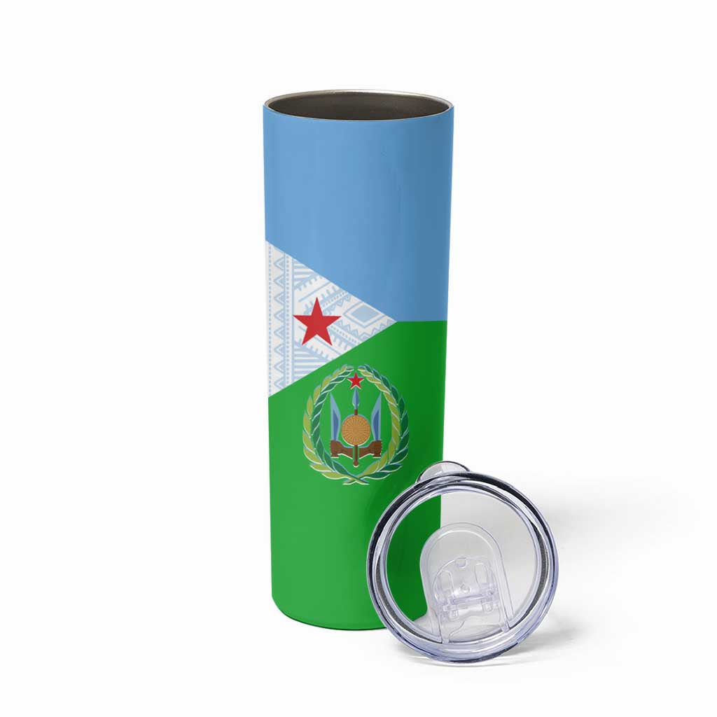 Djibouti Cultural Skinny Tumbler National Emblem, Tribal Motifs and Red Star Symbol of Unity