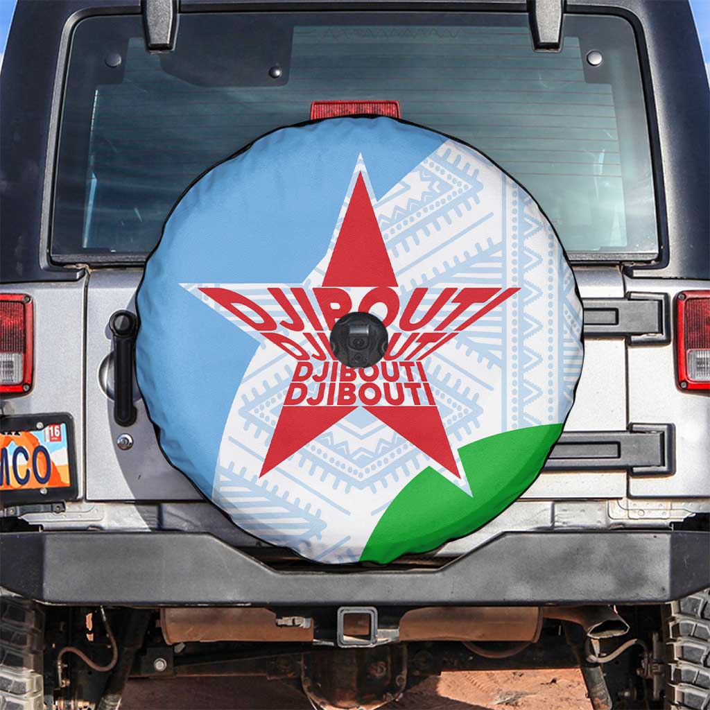 Djibouti Cultural Spare Tire Cover National Emblem, Tribal Motifs and Red Star Symbol of Unity