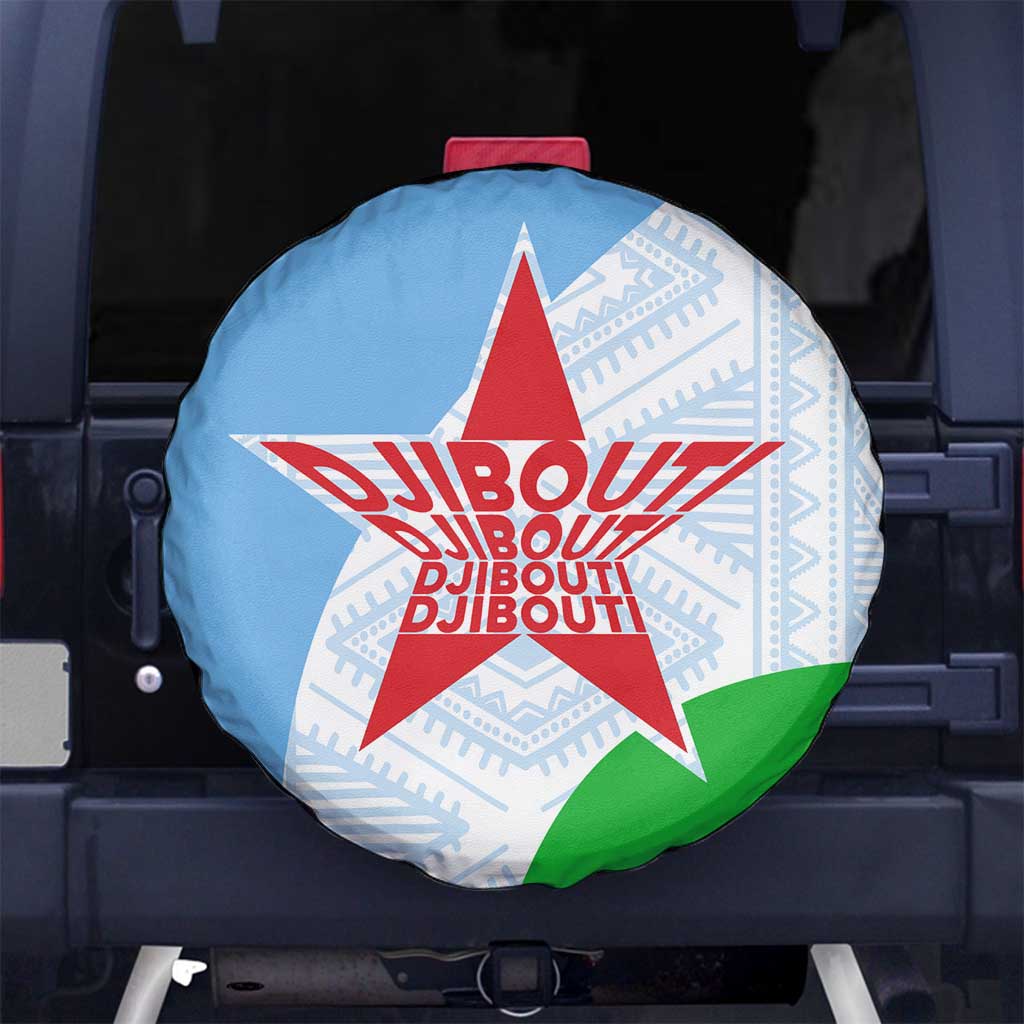 Djibouti Cultural Spare Tire Cover National Emblem, Tribal Motifs and Red Star Symbol of Unity