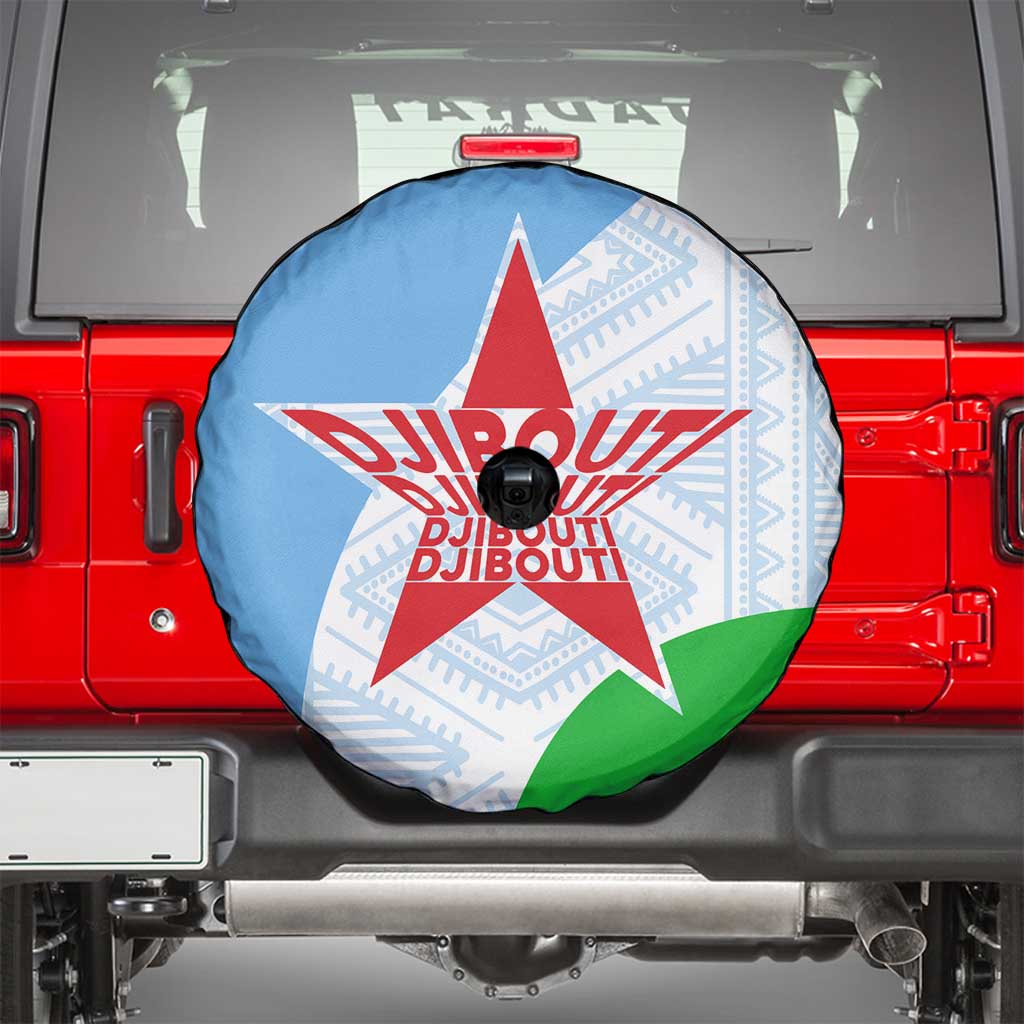 Djibouti Cultural Spare Tire Cover National Emblem, Tribal Motifs and Red Star Symbol of Unity