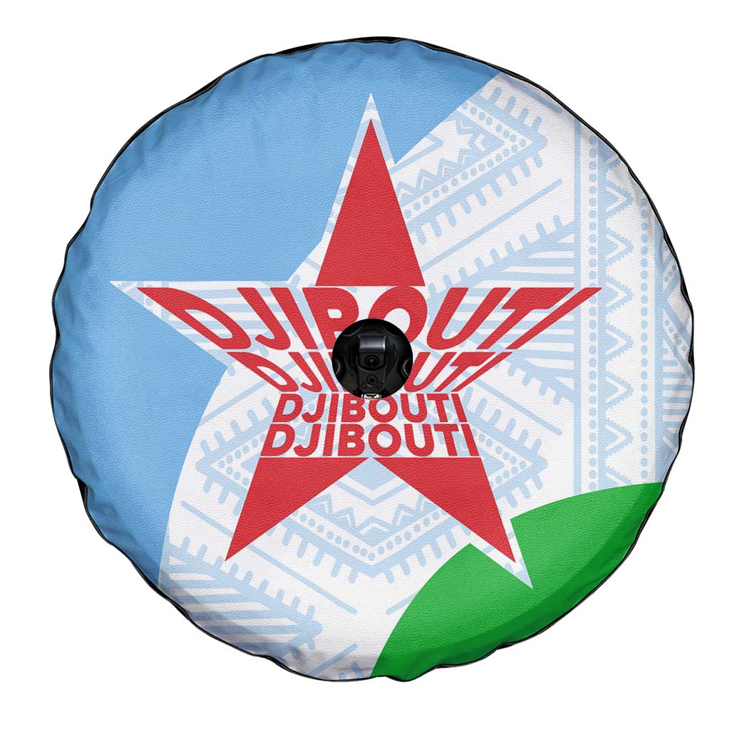 Djibouti Cultural Spare Tire Cover National Emblem, Tribal Motifs and Red Star Symbol of Unity