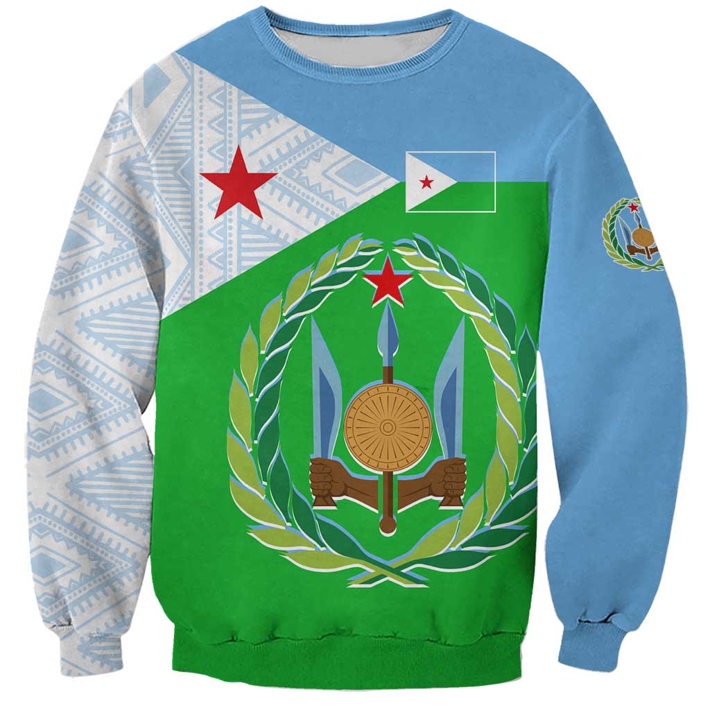 Djibouti Cultural Sweatshirt National Emblem, Tribal Motifs and Red Star Symbol of Unity