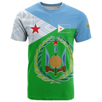 Djibouti Cultural T Shirt National Emblem, Tribal Motifs and Red Star Symbol of Unity