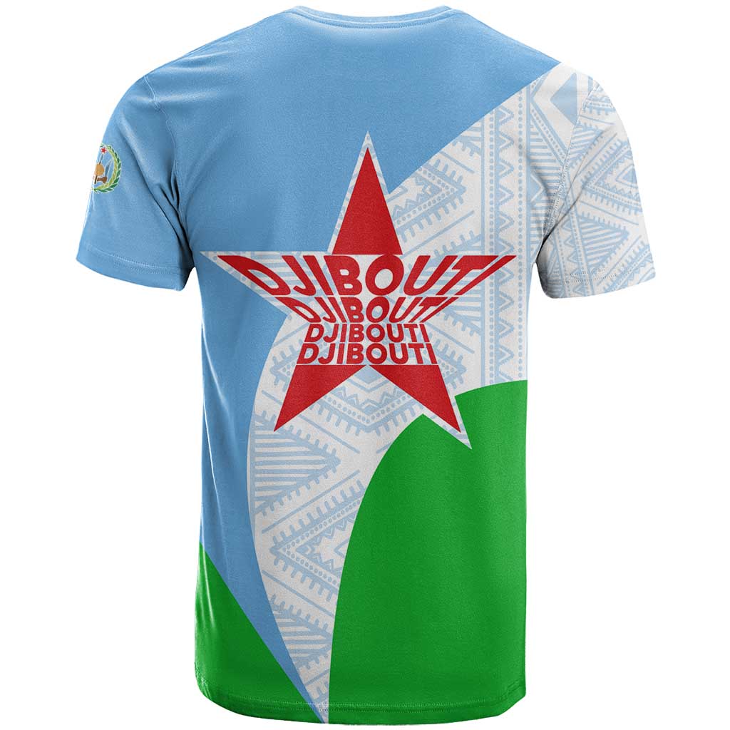 Djibouti Cultural T Shirt National Emblem, Tribal Motifs and Red Star Symbol of Unity