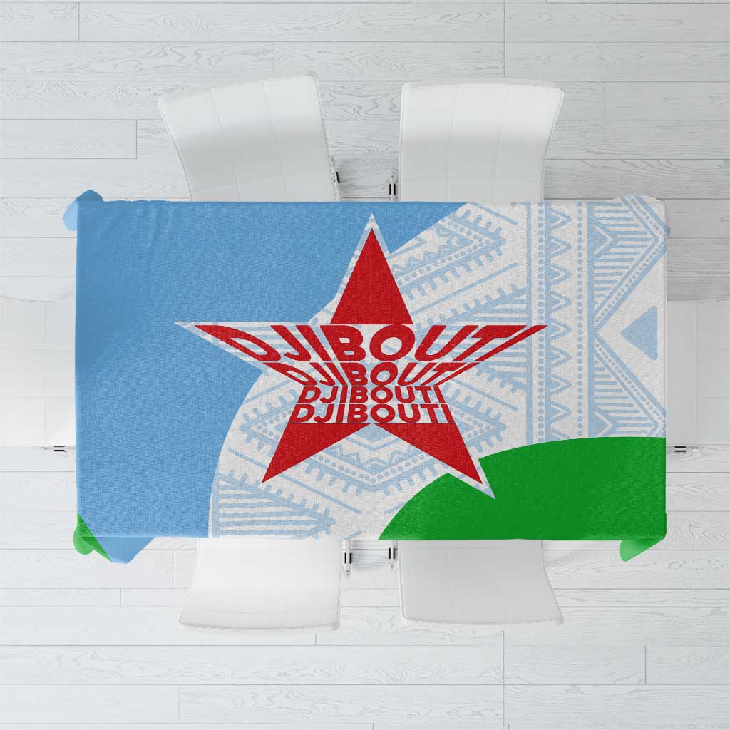 Djibouti Cultural Tablecloth National Emblem, Tribal Motifs and Red Star Symbol of Unity