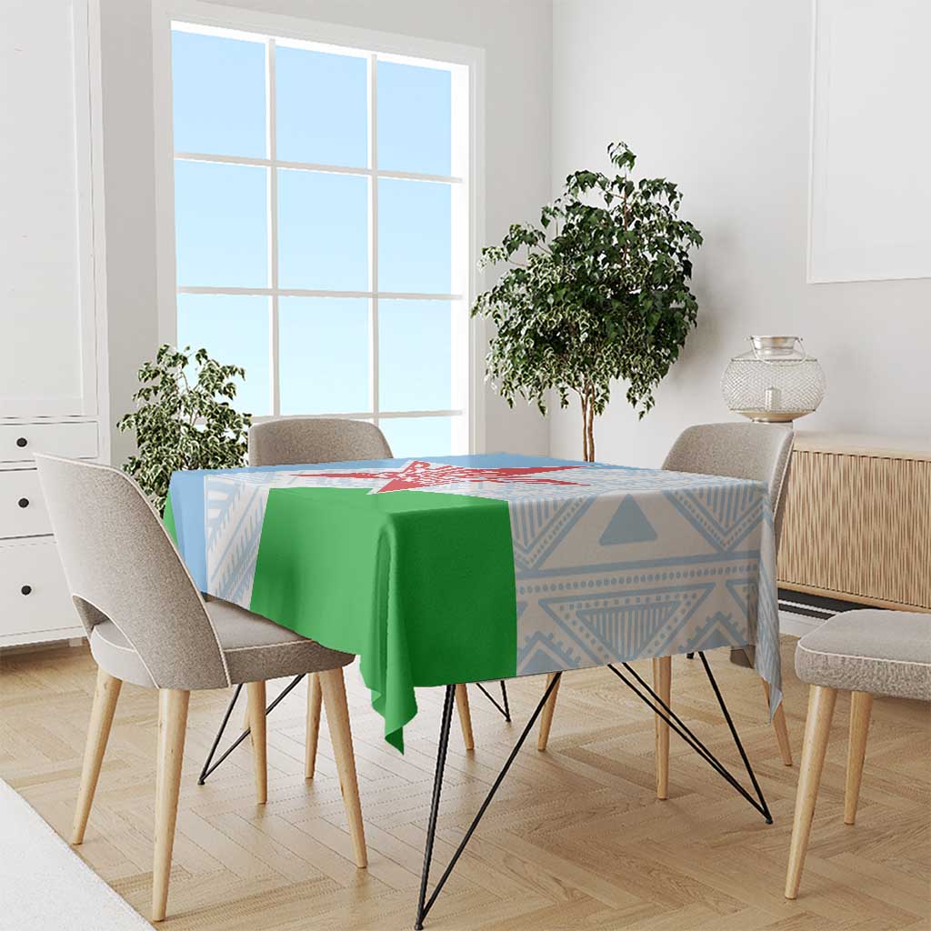 Djibouti Cultural Tablecloth National Emblem, Tribal Motifs and Red Star Symbol of Unity