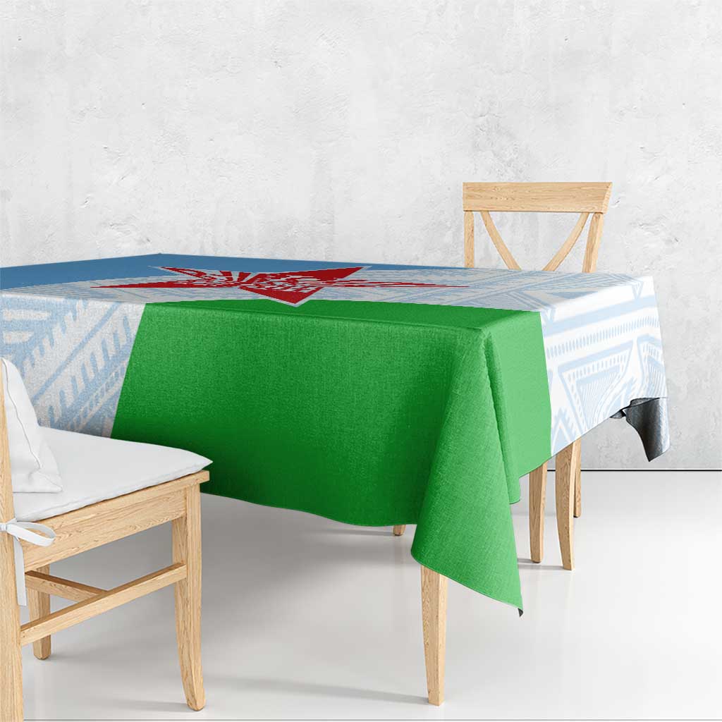 Djibouti Cultural Tablecloth National Emblem, Tribal Motifs and Red Star Symbol of Unity