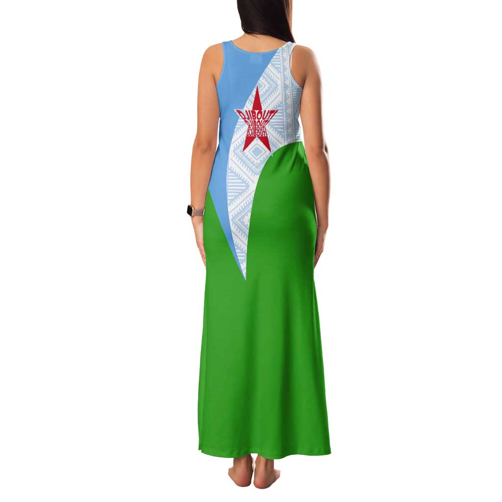Djibouti Cultural Tank Maxi Dress National Emblem, Tribal Motifs and Red Star Symbol of Unity