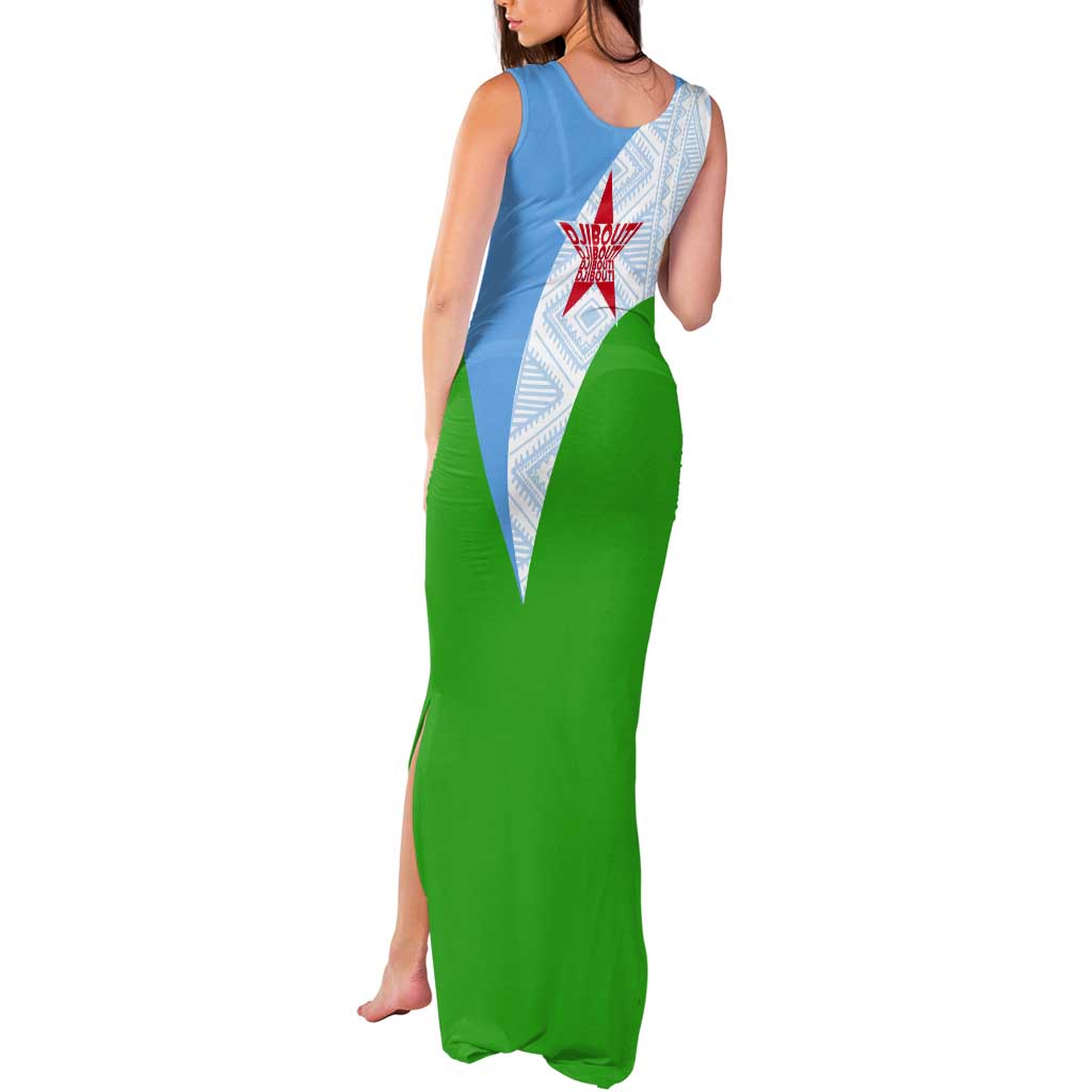 Djibouti Cultural Tank Maxi Dress National Emblem, Tribal Motifs and Red Star Symbol of Unity