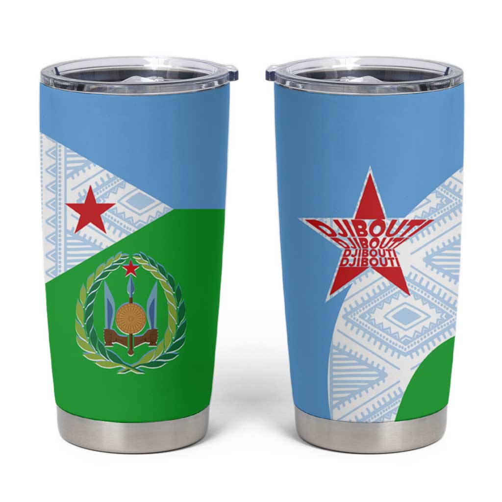Djibouti Cultural Tumbler Cup National Emblem, Tribal Motifs and Red Star Symbol of Unity