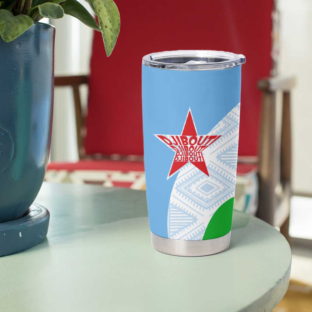 Djibouti Cultural Tumbler Cup National Emblem, Tribal Motifs and Red Star Symbol of Unity